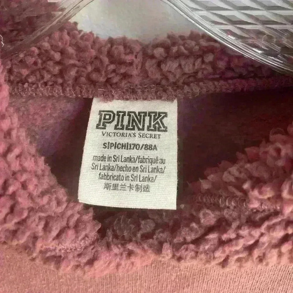 Victoria Secret Pink Glitter Logo Sherpa Lined Rose Pink Hoodie  S - Picture 4 of 7